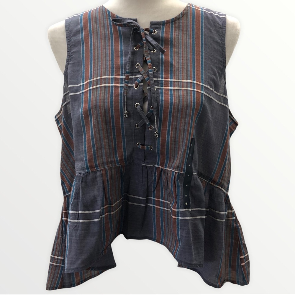 Lucky Brand Lace Up Ruffle Tank M